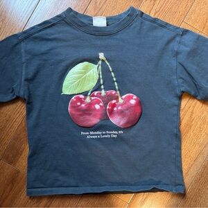 Zara Black Tee with Red Cherry Graphic